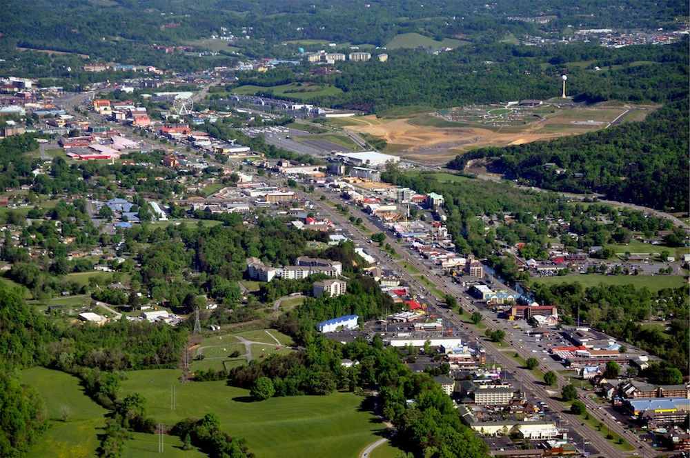 Aerial view of Pigeon Forge TN